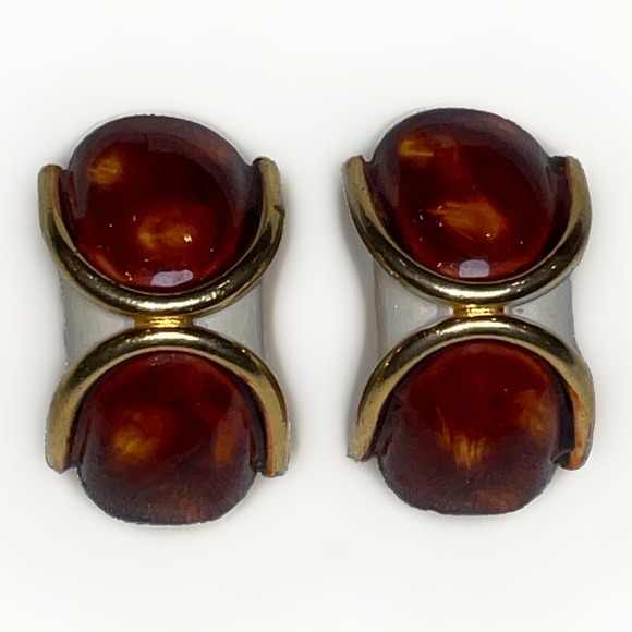 unbranded Jewelry - Vintage Gold Tone‎ Faux Amber Tortoise Shell Resin Clip On Statement Earrings
